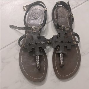 Brown and snake leather sandals